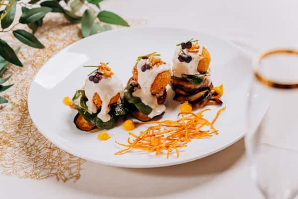 Fried cheese balls with mushrooms