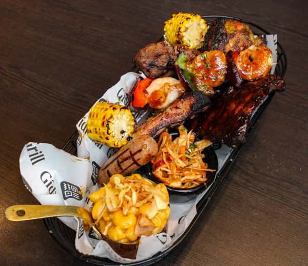 Basket of Food on a Wood Table