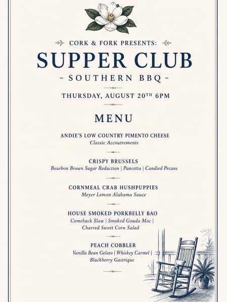 Join us next Thursday for a good old fashioned Southern BBQ. Our monthly Supper Club menu is perfect for sharing with friends and making new ones. Come to the Dinner Party Y’all #linkinbio #supperclub #southernbbq