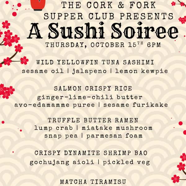 Our October Supper Club is next week and we are featuring a super fun, super yummy Sushi Bar themed menu šš£ Join us for our favorite monthly dinner party⨠Link in Bio to register! #supperclub #sushisioree