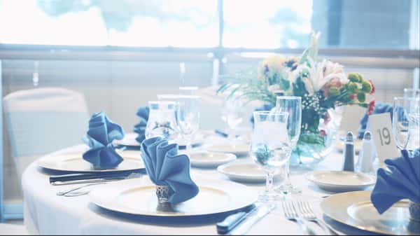 Close up picture of Willows blue table setup