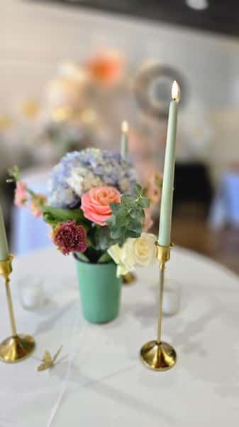 green flower arrangement