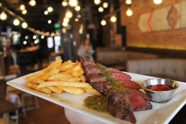 sliced steak and fries