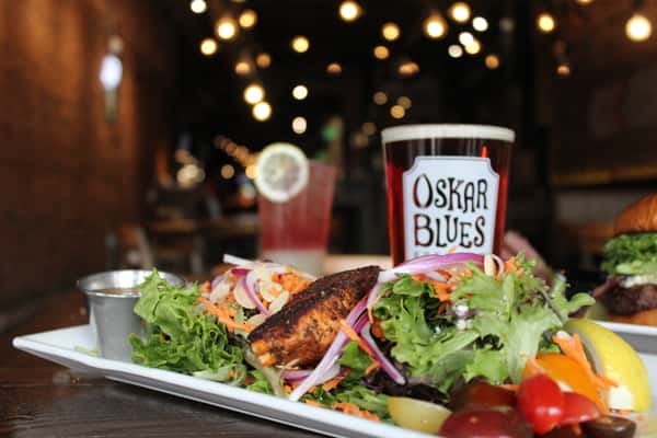 salad with pint of beer