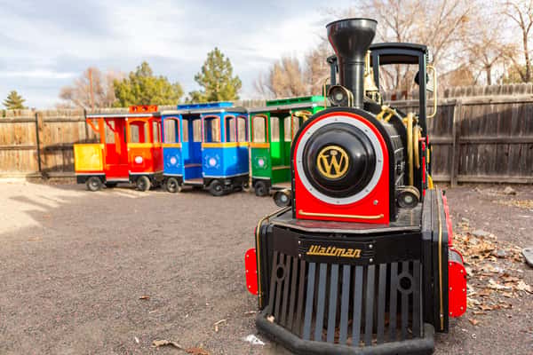 Outdoor train engine and cars