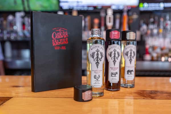 Bottles of spirits and bar menu