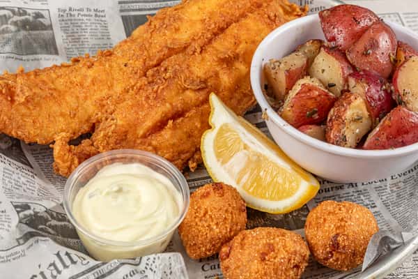 Fried Fish Basket With Roasted Red Potatoes