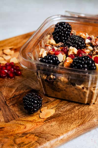 Overnight Chia Oats with Blackberries, Blueberries, and Banana
