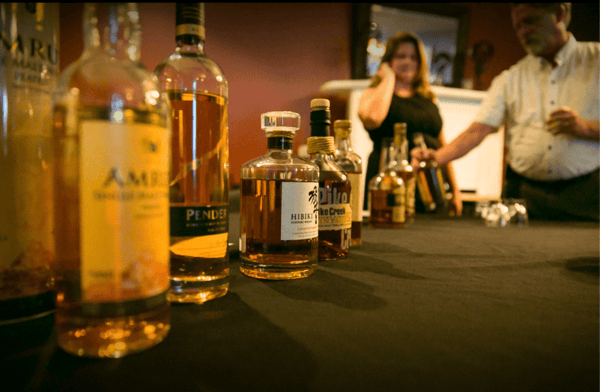liquor bottles on table