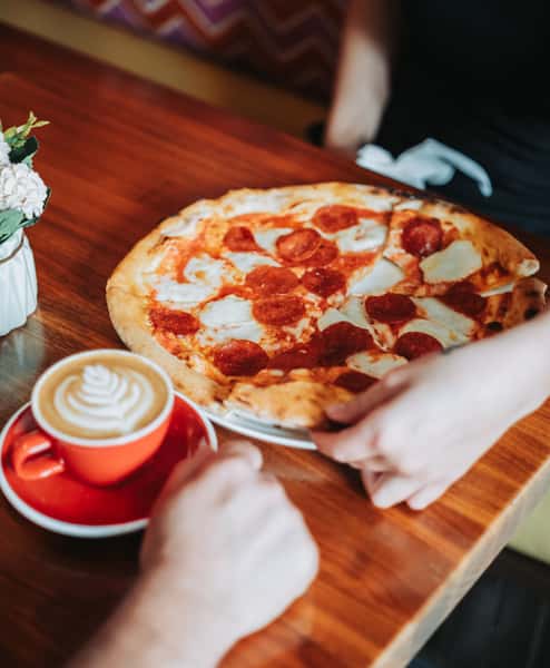 pizza with coffee