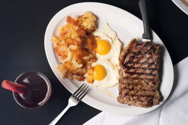 8oz Angus NY strip Steak and Eggs