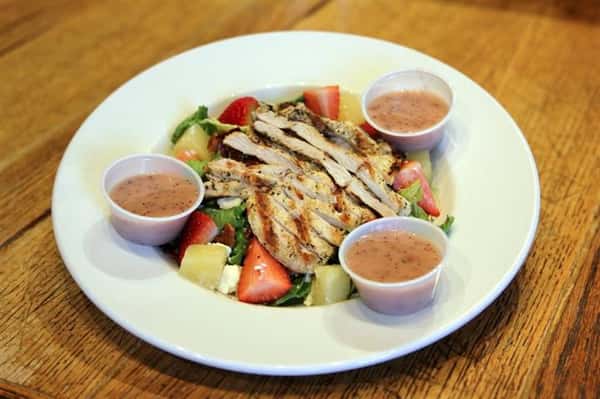 chicken salad with dressing and fruit