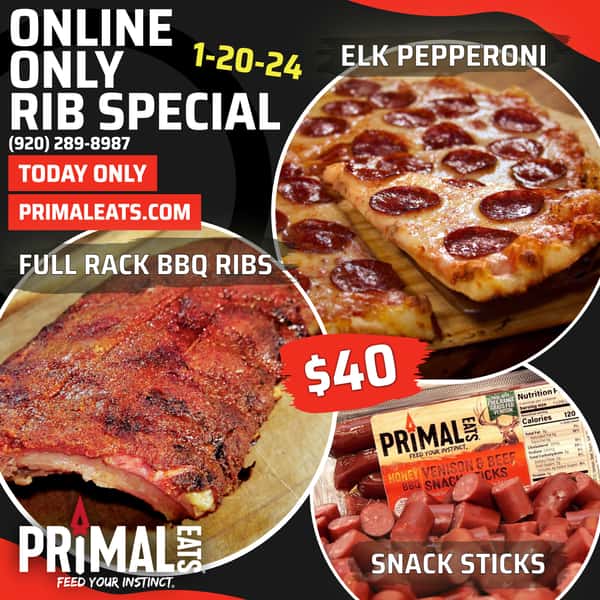 Online Only Pepperoni Pizza and Rib Special TODAY ONLY