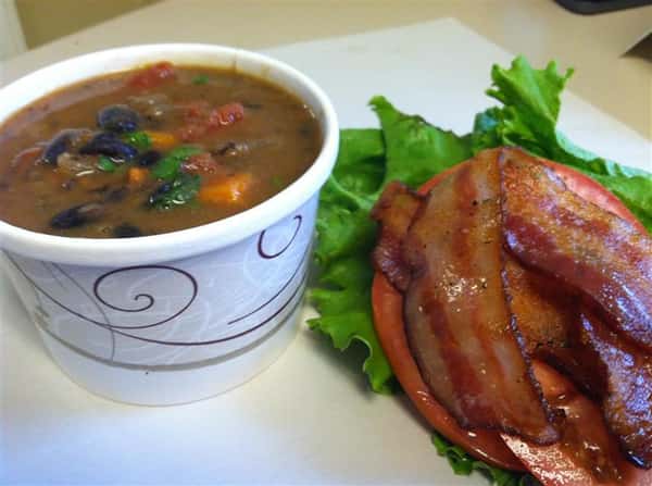 bacon, lettuce, tomato and soup