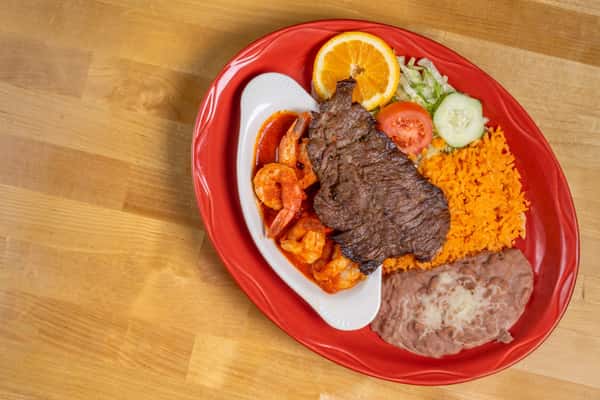Carne Asada Con Camarones