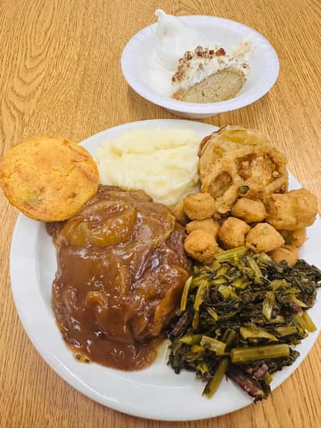 Hamburger Steak w/ gravy and onions