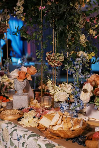 Bread, meat and cheese grazing table