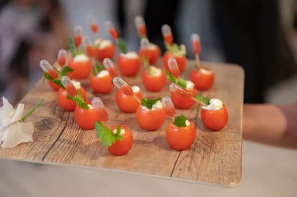 Bites of food on a tray