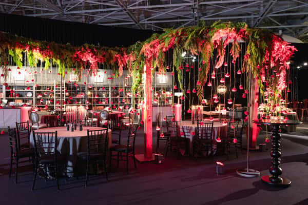 Event space decorated for an event