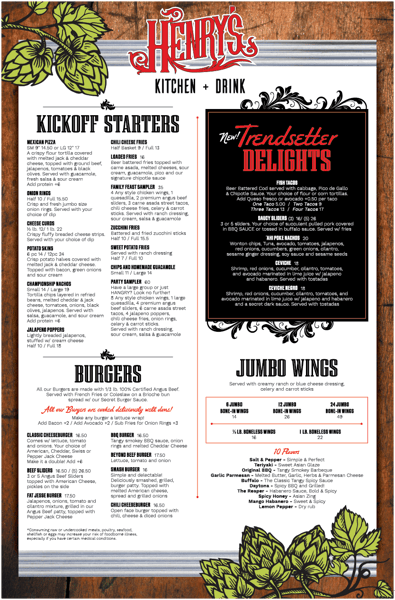 Henry's Kitchen + Drink page 1