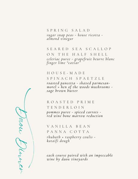 Wine Dinner Menu