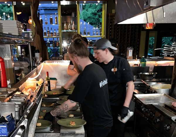 Sol chefs in the kitchen at Bourbon Dinner