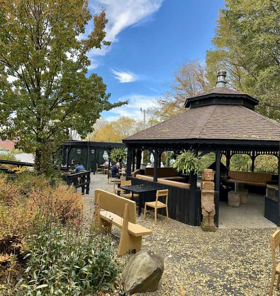 gazebo with wood-burning fire places
