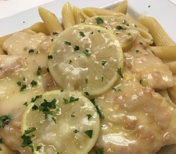 chicken francese with penne pasta