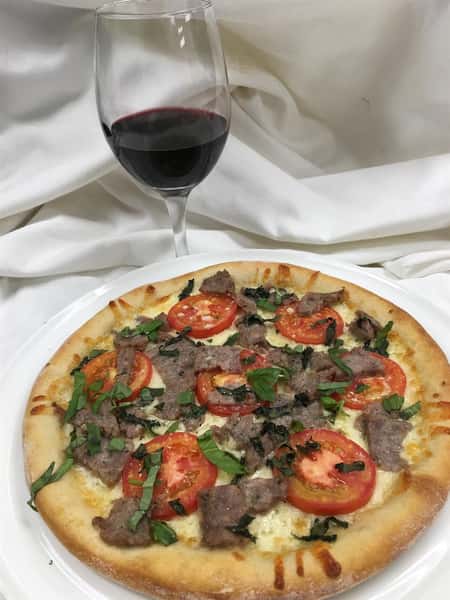 pizza and a glass of wine