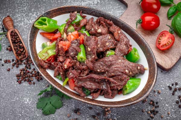 Grilled beef kebab with peppers at Laghman Express in Alpharetta