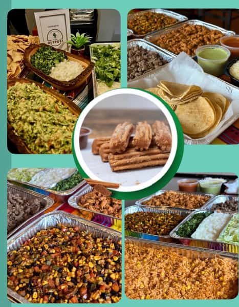 CATERING # 3 - The Fiesta Package  - Deluxe Package Choose  2 protiens Toppings,Tortillas,Salsas,Rice,Beans & Elote.