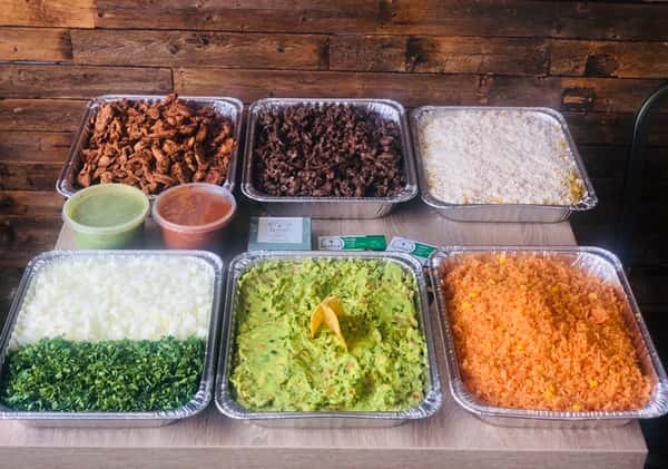 Catering 🌮Package #3 The Fiesta 🎉 choose 2 proteins our favorite sides are included . 