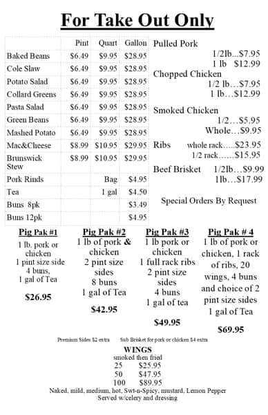 Bulk Take Out Menu