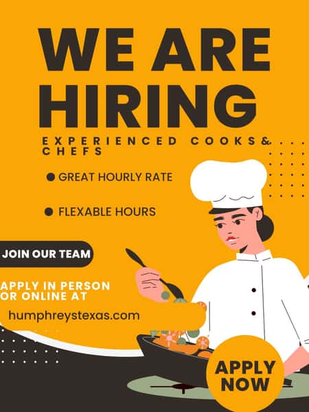 WE ARE HIRING COOKS!!! Come join our wonderful team! You can apply in person or online. Don’t forget DJ tonight from 6-10. Come party the Humps way!!