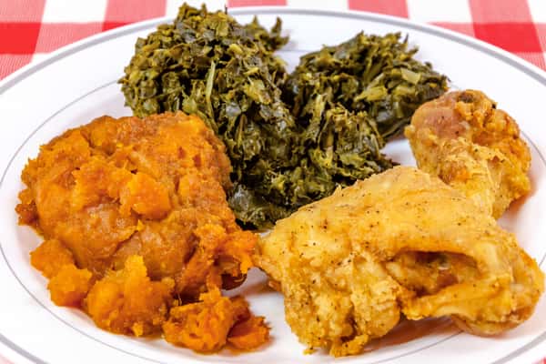 Collards With Fried Chicken & Yams