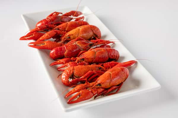 Crawfish on a white rectangle plate