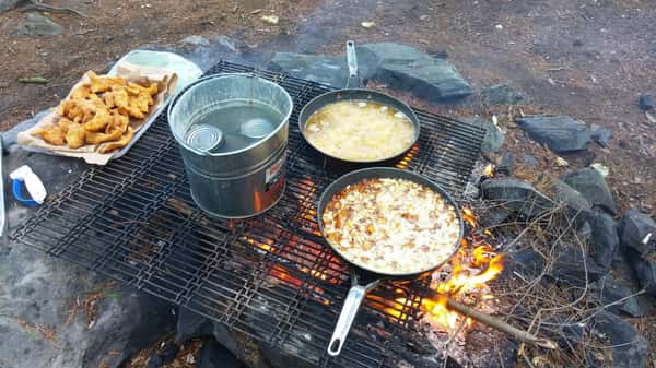 frying pan on an outdoor grill