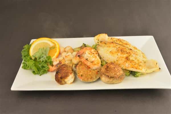 Seared fish with shrimp