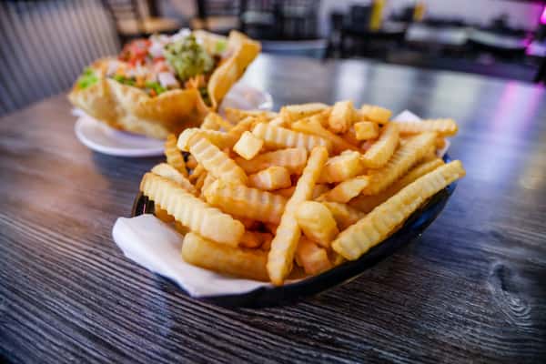 fries and salad