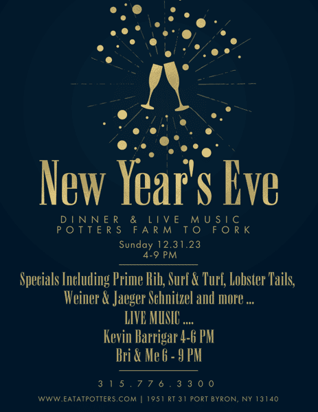 New Year's Eve at Potters Potters Farm to Fork Restaurant & Bar in