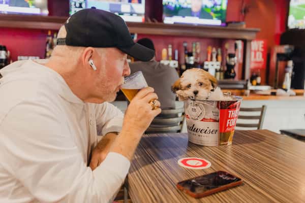 Customer and Nugget the dog