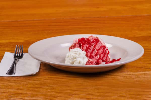 Strawberry cake dessert with whipped cream at Jake & Rip's in Grenada, Mississippi.