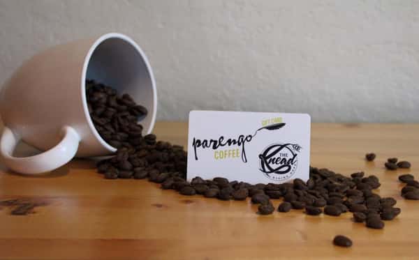 parengo coffee gift card in a bed of coffee beans
