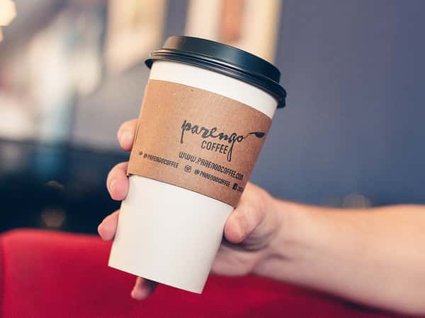 hand holding parengo coffee cup