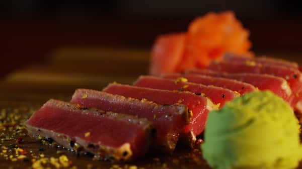 ahi tina with a side of giner and wasabi