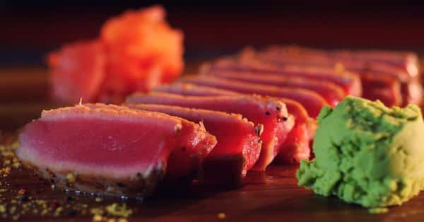 ahi tina with a side of giner and wasabi