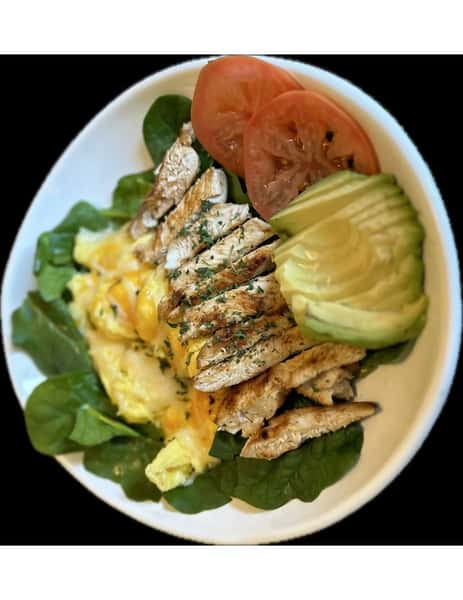 Low carb grilled chicken, avocado, breakfast bowl
