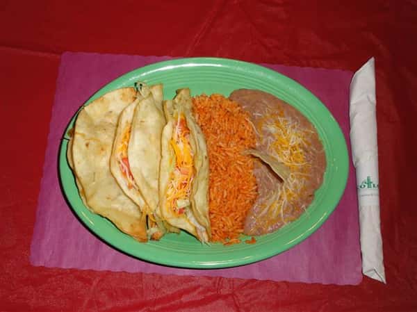 Tacos, rice, and beans