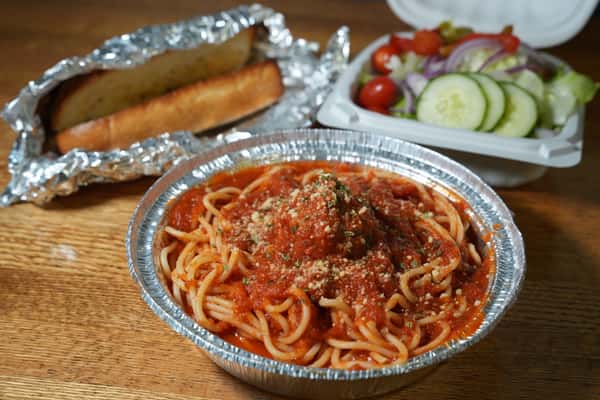 Spaghetti with Meatball, Side Salad & Garlic Bread (Thursday Special)