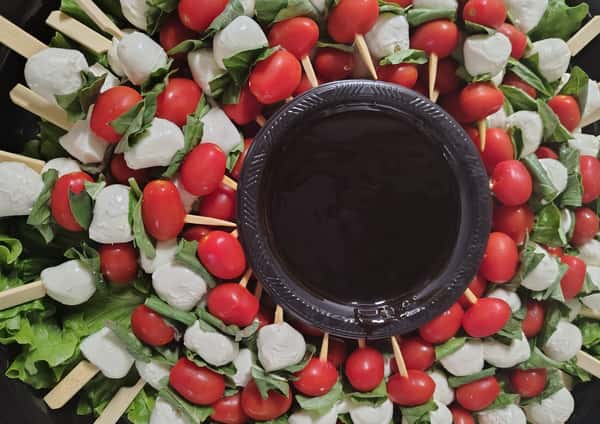 Mozzarella Caprese Swords with Sweet Balsamic Reduction Sauce
